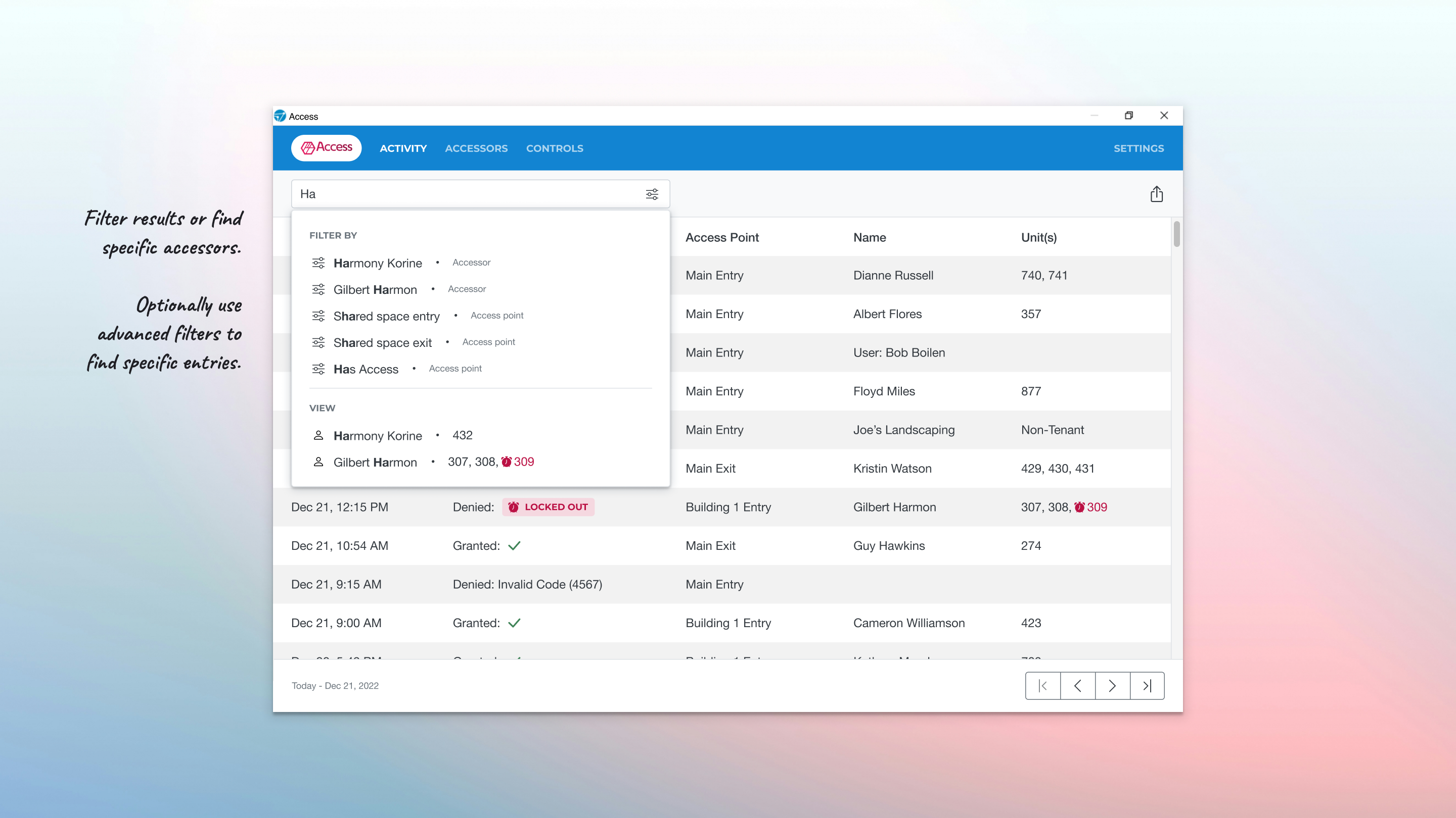 Access solution — screen 3