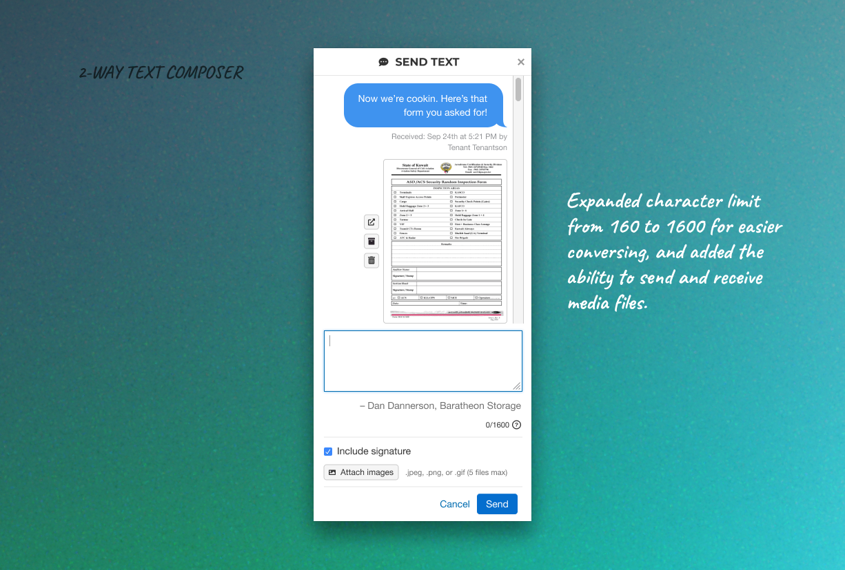 SMS composer enhancement — view 1