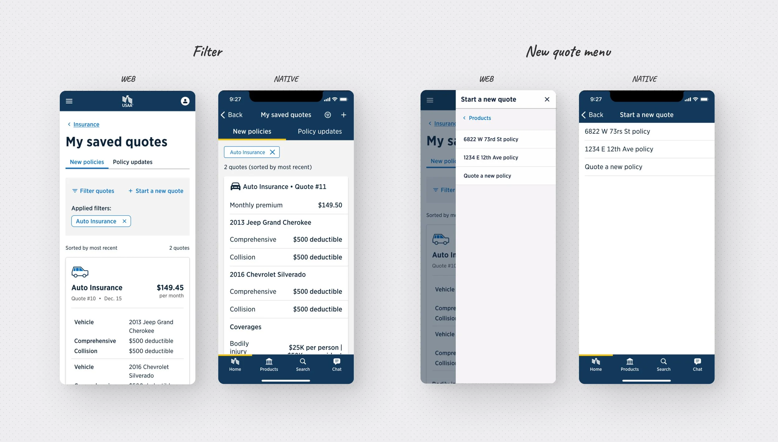 Quote card actions — native app variant