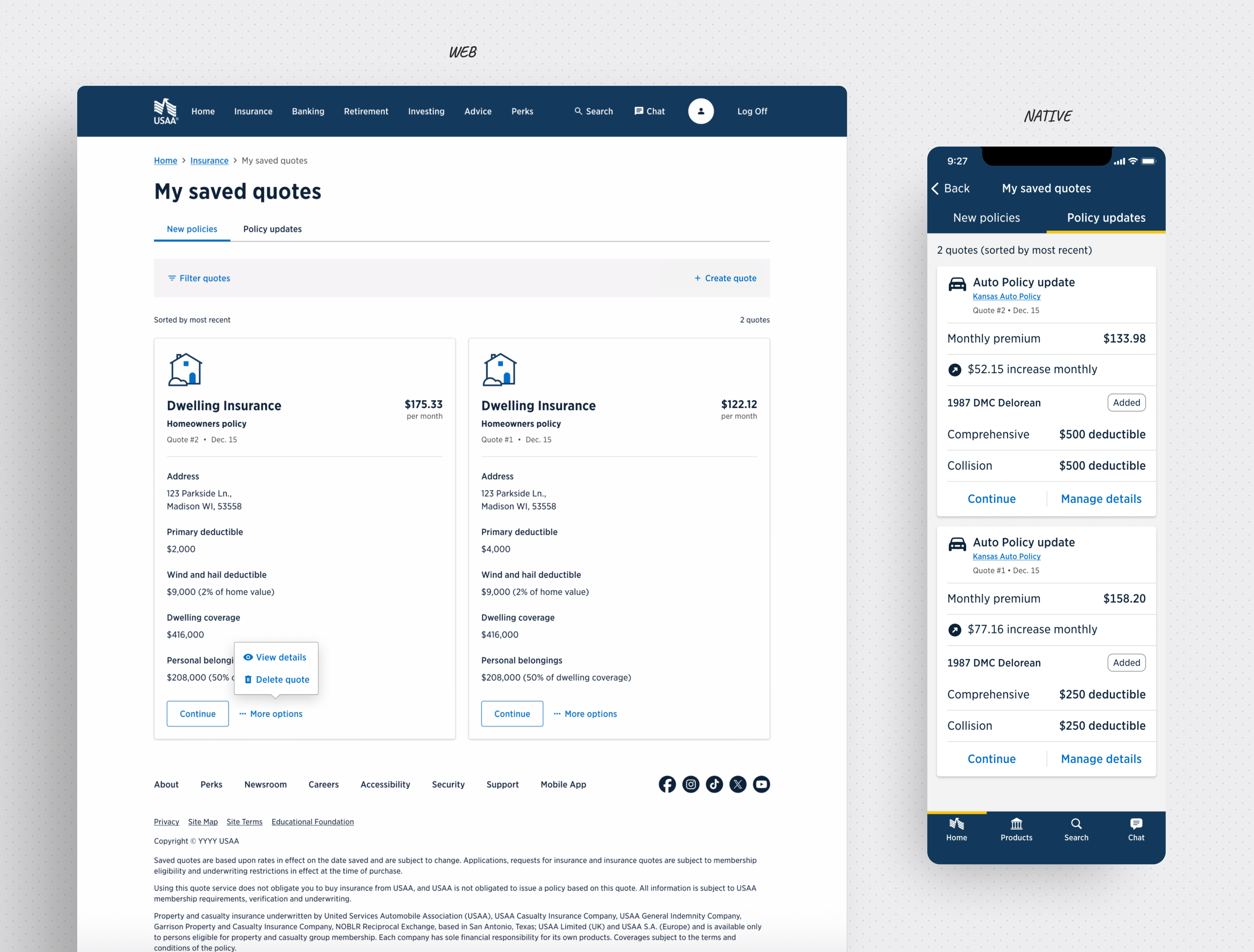 Desktop view — acquisition quotes tab
