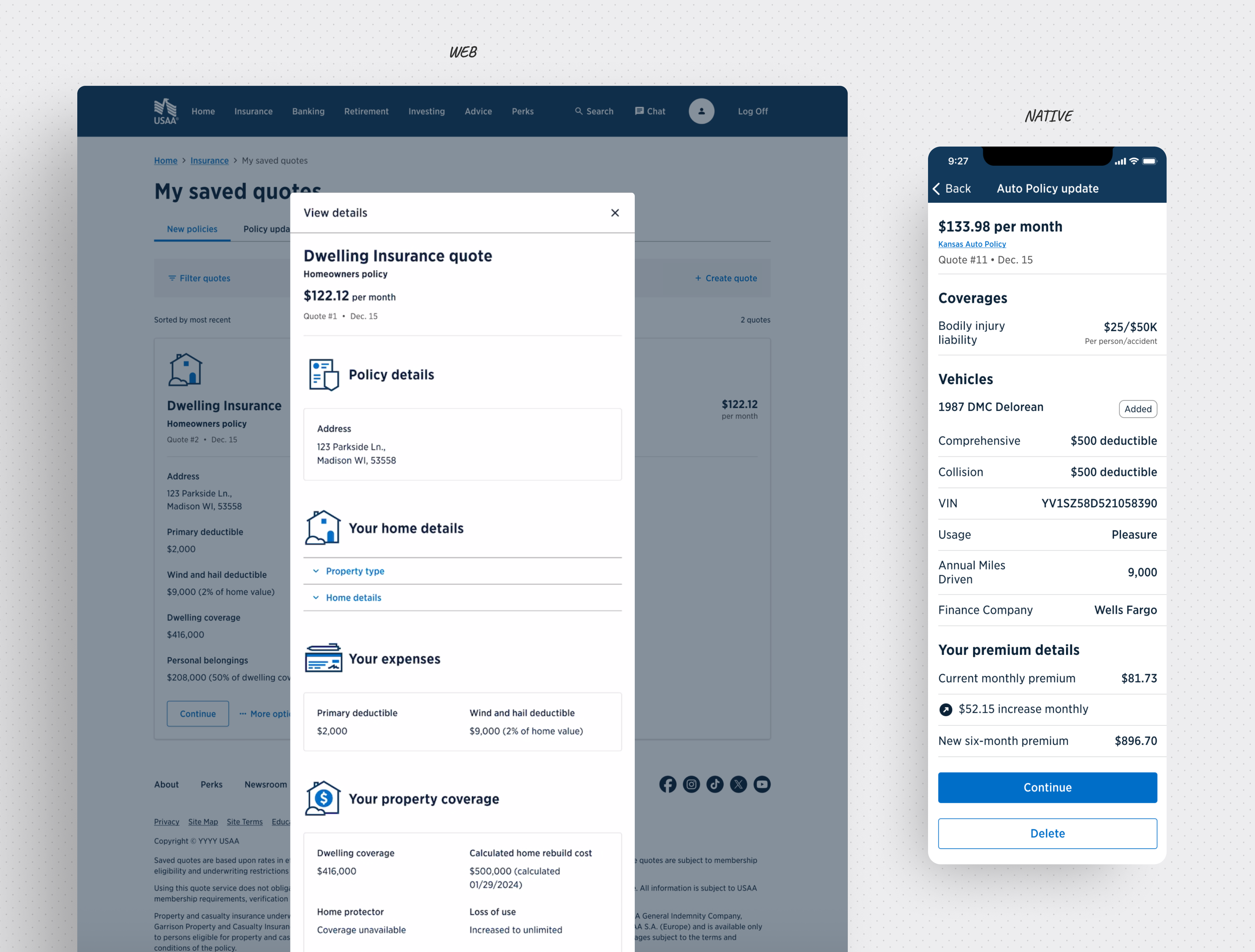 Desktop view — servicing quotes tab